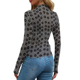 Skull Fishnet Print Mesh Top Long Sleeved
