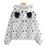 Kids Fluffy White Doodle Tattoo Print Hoodie with Ears