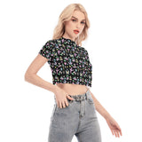 Retro Pastel Tattoo Cropped Mesh Top Short Sleeved