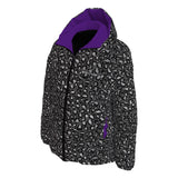 Grey Leopard Print with Purple Lined Hood Goth Winter Padded Down Coat Unisex XS to 6XL