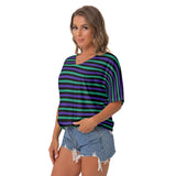 Purple and Green Batwing Striped T-shirt