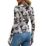 Screaming Skulls Night Print Mesh Top Long Sleeved