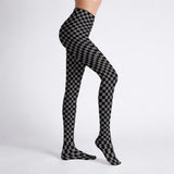 Black and Grey Checkered Print Tights