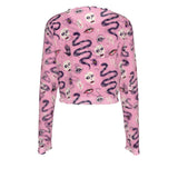 Pink Snake and Skull Crop Mesh Top Long Sleeved