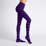 Purple and Black Harlequin Circus Print Tights