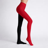 Red and black tights on a white background