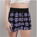 Black and Purple Block Skulls Casual Shorts