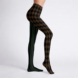 Brown and Green Harlequin Circus Print Tights