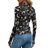 Constellation Starry Night Print Mesh Top Long Sleeved