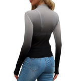 Black White Ombre Mesh Top Long Sleeved