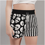 Black and White Skull & Stripe Punk Casual Shorts