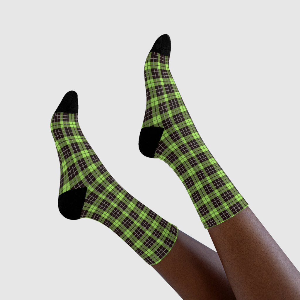 Green Black Plaid Crew Socks — Sublimated Patterned Socks