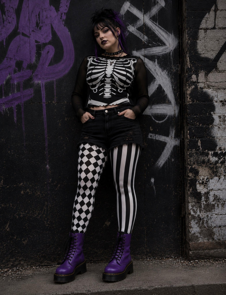 Black and White Harlequin Circus Print Tights