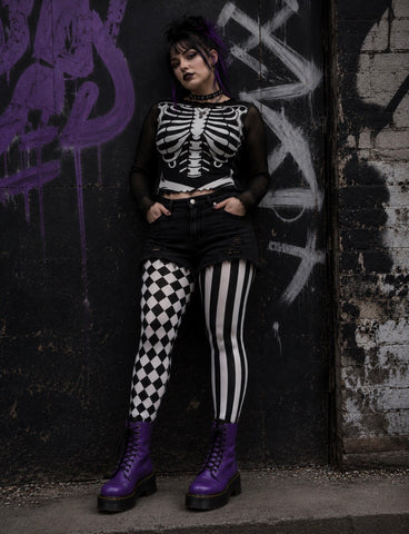 Black and White Harlequin Circus Print Tights