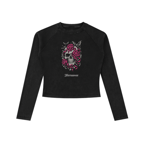 Alternawear Skull and Roses Raglan Long Sleeve Slim T-Shirt
