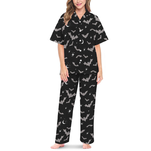 Black Bat Print Long Pyjamas