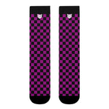Pink Checkerboard Crew Socks — Retro Skateboard Sublimation Socks