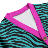 Turquoise Zebra with Pink Trim Print Cardigan Unisex