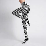 Black and White Checkered Print Tights