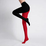 Black and red tights on a white background