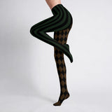 Brown and Green Harlequin Circus Print Tights