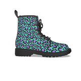 Grüne Damen-Schnürstiefel mit Leopardenmuster