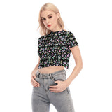 Retro Pastel Tattoo Cropped Mesh Top Short Sleeved