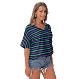 Purple and Green Batwing Striped T-shirt