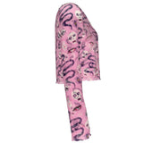 Pink Snake and Skull Crop Mesh Top Long Sleeved