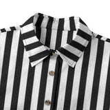 Black White Striped Cotton Women's Button Down Shirt