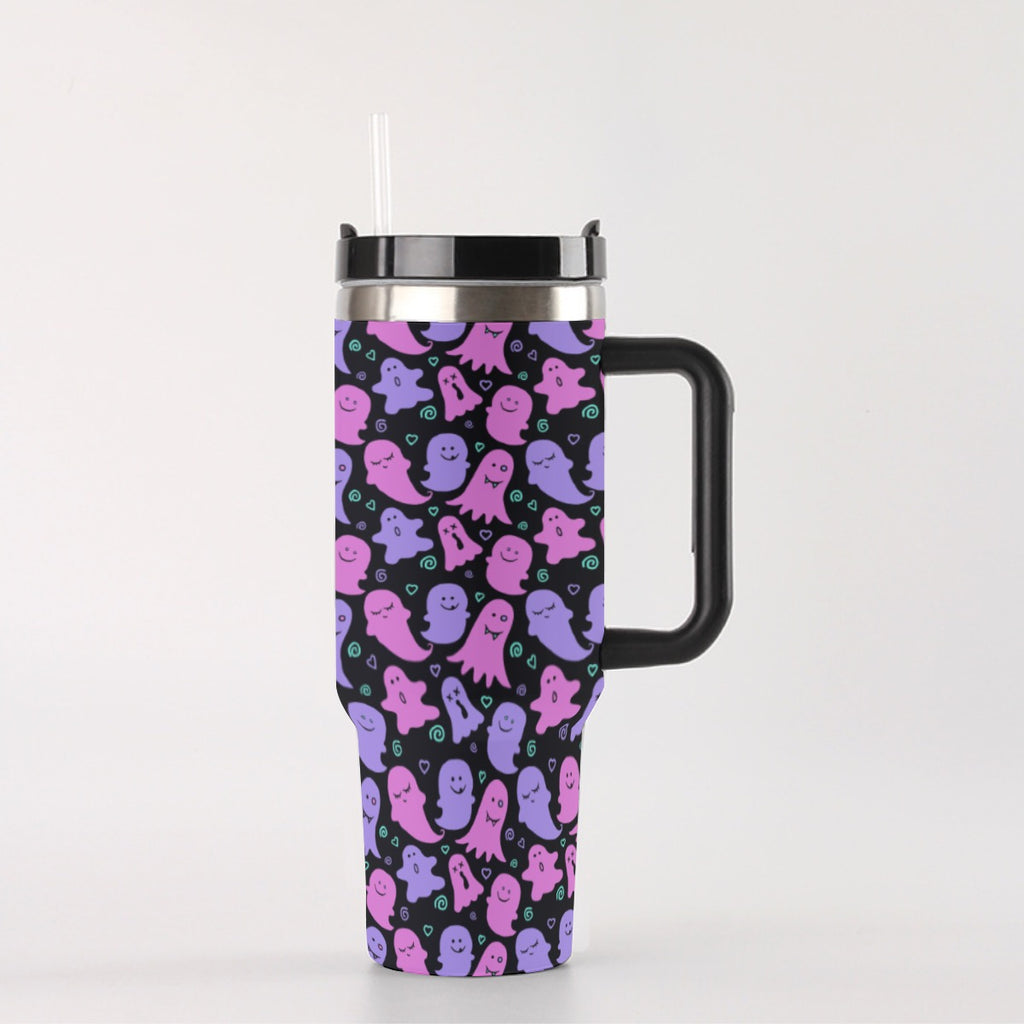 Cute Ghosts Pink & Purple Large 40oz Tumbler Mug with Handle