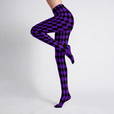 Purple and Black Harlequin Circus Print Tights