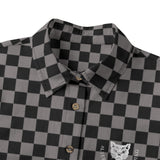 Black and Grey Checkered Cotton Women's Button Down Shirt