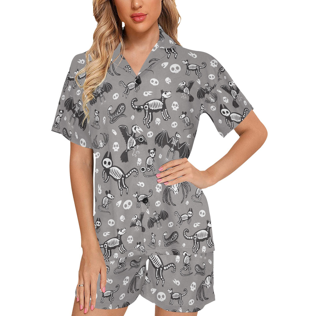 Grey Skeleanimals Print Short Pyjamas