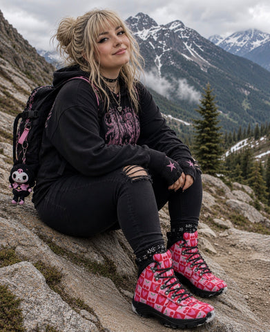 Pink Red Checkered Cherry Walking Boot