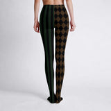 Brown and Green Harlequin Circus Print Tights
