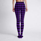 Purple and Black Harlequin Circus Print Tights