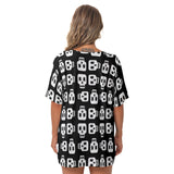 Schwarz-weißes Block-Skull-Fledermaus-T-Shirt 