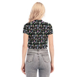 Retro Pastel Tattoo Cropped Mesh Top Short Sleeved