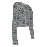 Mystical Snake Crop Mesh Top Long Sleeved