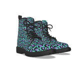 Grüne Damen-Schnürstiefel mit Leopardenmuster