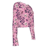 Pink Snake and Skull Crop Mesh Top Long Sleeved