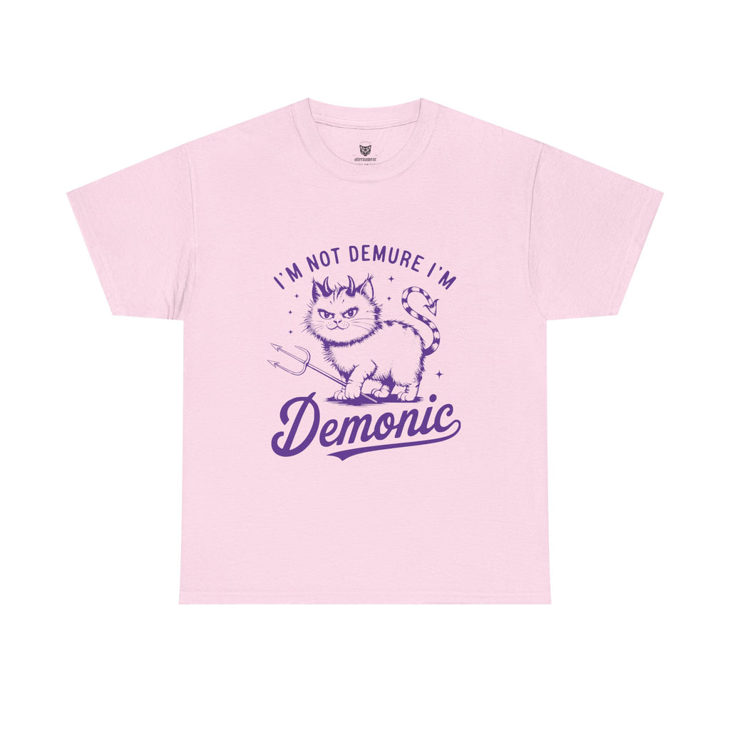 Demonic Cat Tee — "I’m Not Demure, I’m Demonic" Gothic Graphic T-Shirt