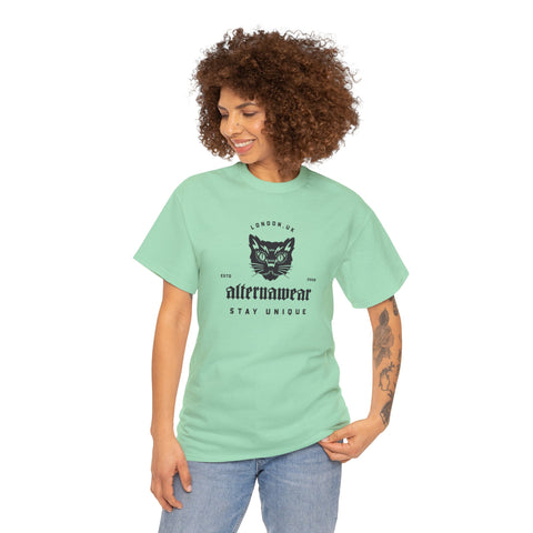 Alternawear Branded 'Stay Unique' T-shirt with Angry Cat logo in Mint Green