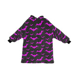 Rosa und dunkelgrauer gruseliger Decken-Kapuzenpullover mit Fledermausmuster für Erwachsene und Kinder