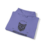 folded hoodie by 'alternawear' with 'angry cat' logo  estd  2008 London UK