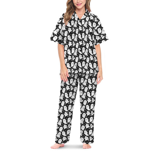 Spooky Black and White Ghost Print Long Pyjamas