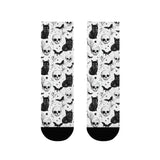 Spooky Black & White Skull and Cat Crew Socks — Halloween Sublimation Socks