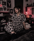 Spooky Black and White Ghost Print Long Pyjamas