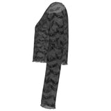 Grey and Black Bat Crop Mesh Top Long Sleeved